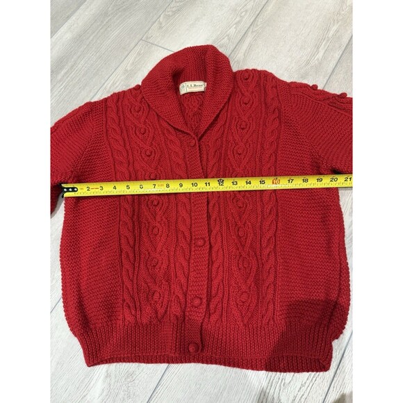 Vintage LL Bean Cardigan Cable Knit Sweater Wool Fisherman |. Red | Size 42 - L - Picture 13 of 14